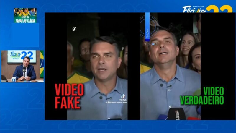 Flávio Bolsonaro usa transmissão ao vivo para denunciar deepfake de seu rosto
