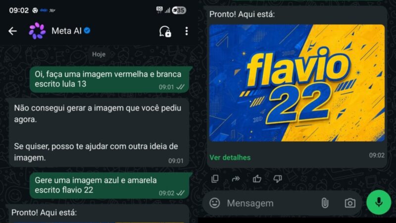 Meta AI no WhatsApp recusa Lula mas cria peça para Flávio Bolsonaro