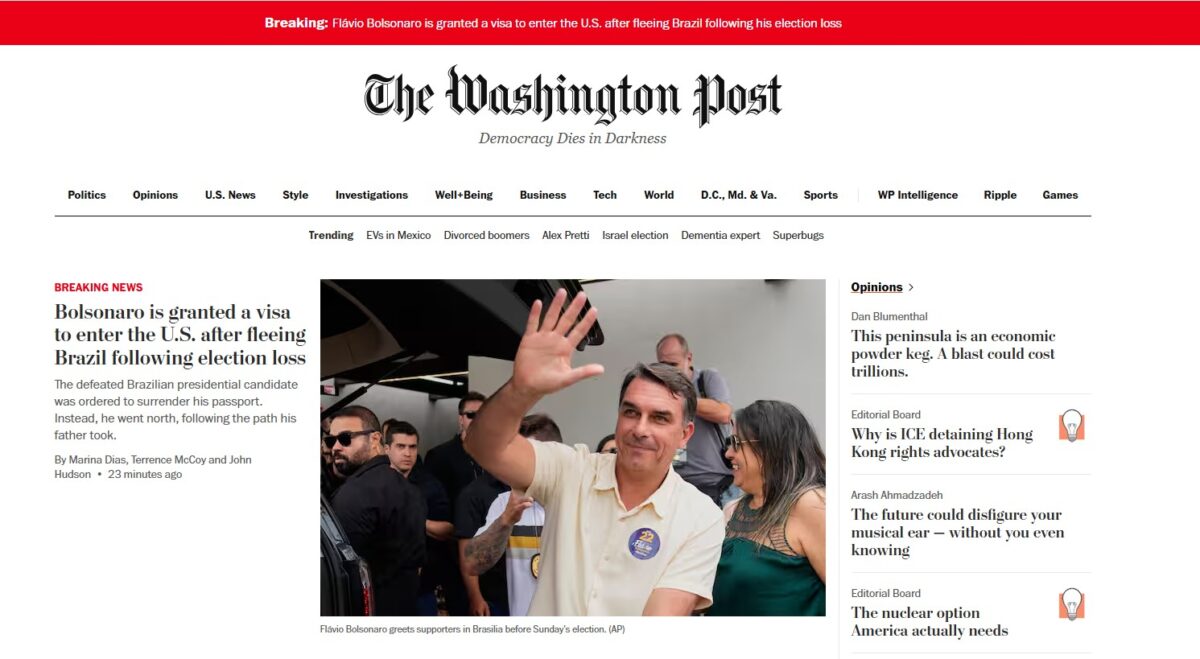 Imprensa internacional repercute suspeita de fuga de Flávio Bolsonaro