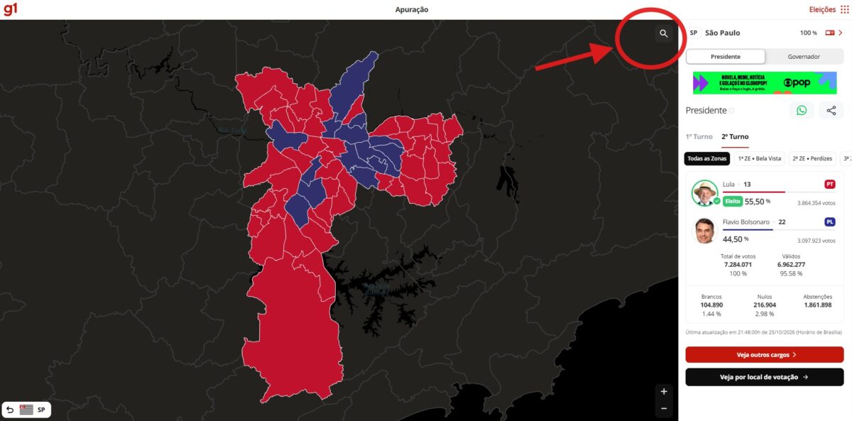 Lula x Flávio Bolsonaro: veja no mapa quem venceu por local de votação e urna no 2º turno