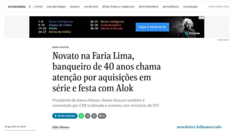 Folha rebate Metrópoles após revelações sobre Daniel Vorcaro