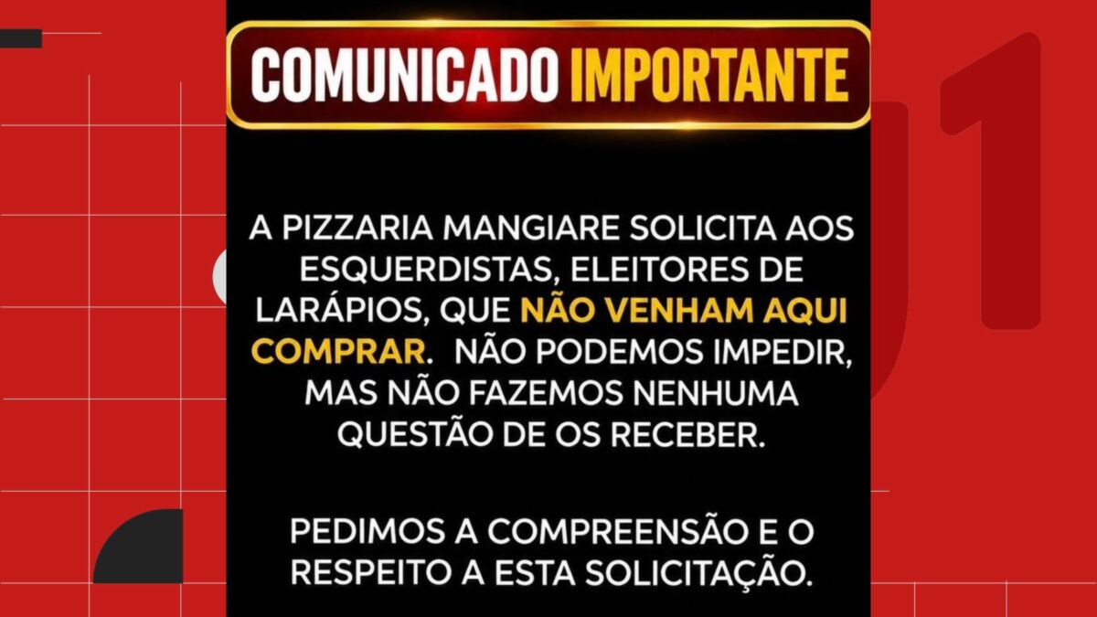 Pizzaria na Paraíba é investigada após proibir clientes de esquerda