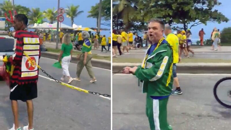 Homem negro é filmado acorrentado em ato pró-Flávio Bolsonaro