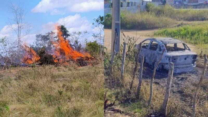 Incêndio em vegetação atinge carro e ameaça casas em Malhada dos Bois