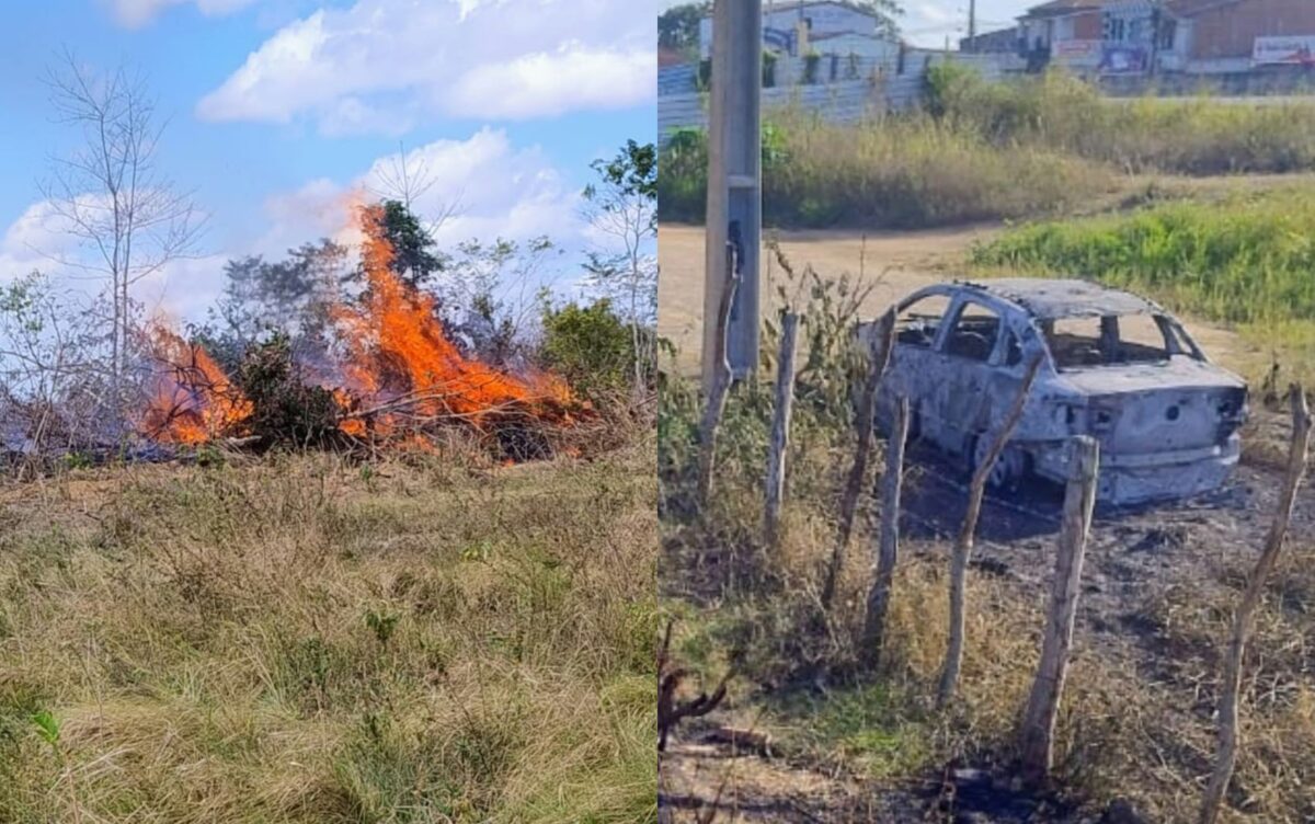 Incêndio em vegetação atinge carro e ameaça casas em Malhada dos Bois
